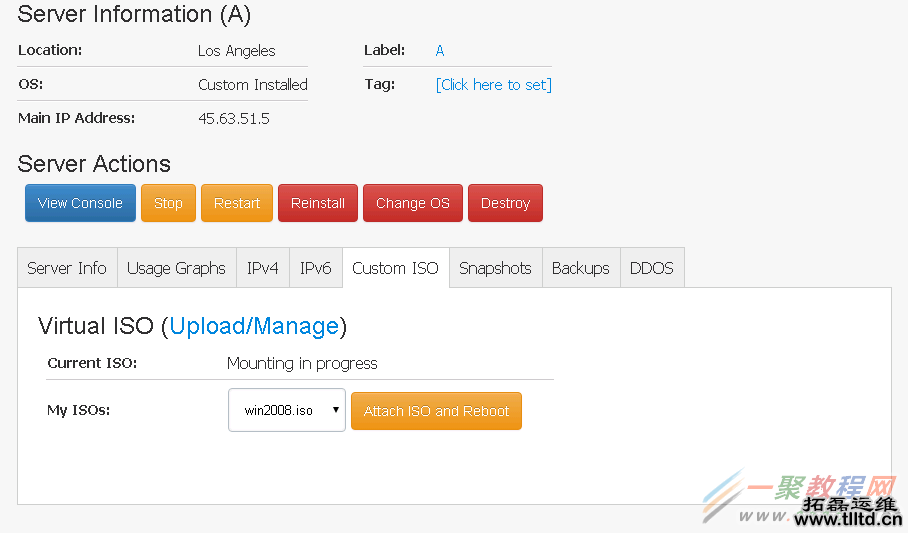 Vultr装windows2008, 挂载ISO